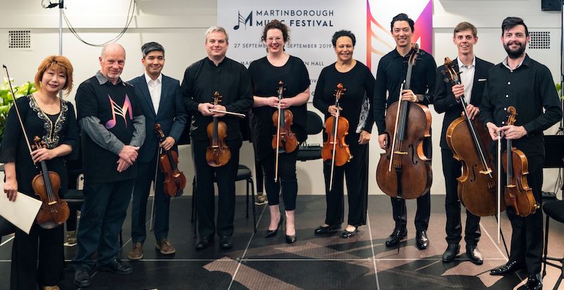 The 2019 musicians, from left: Yuka Eguchi (violin) Michael Houstoun (piano), Alan Molina (violin), Vesa-Matti Leppänen (violin), Amy Brookman (violin), Wilma Smith (violin), Ken Ichinose (cello), Matthias Balzat (cello), and Christoper Moore (viola)