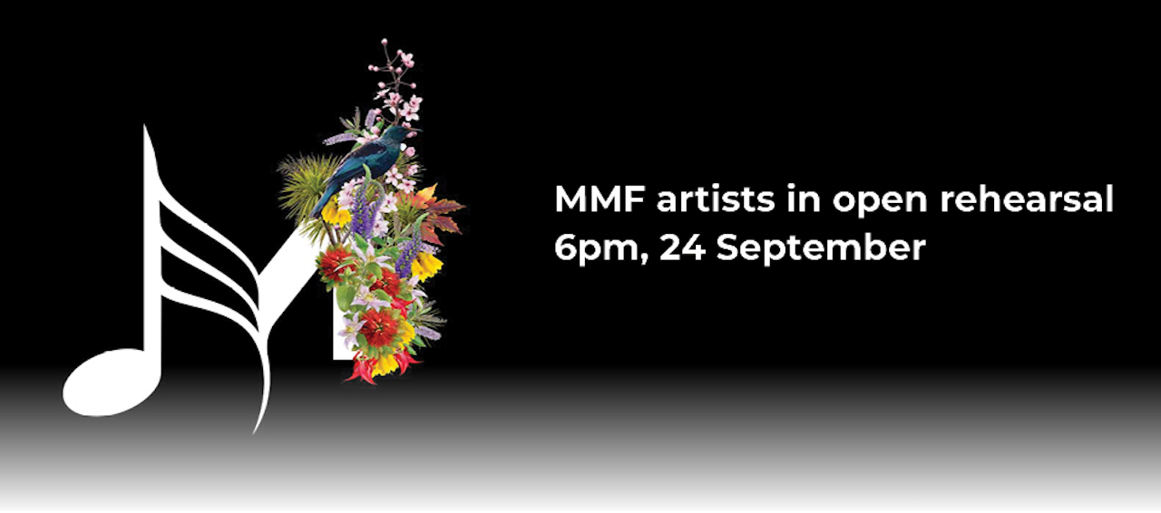 MMF artists in open rehearsal banner. 14 September 6pm