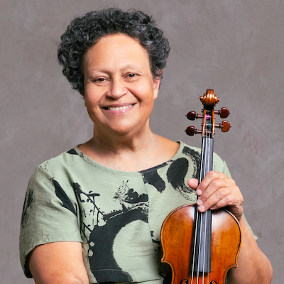 Wilma Smith holding her violin